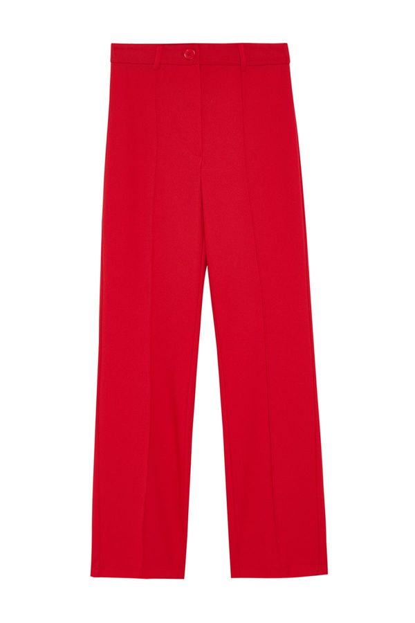 Trendyol Trendyol Dark Red Straight Cut High Waist Ribbed Stitched Woven Trousers