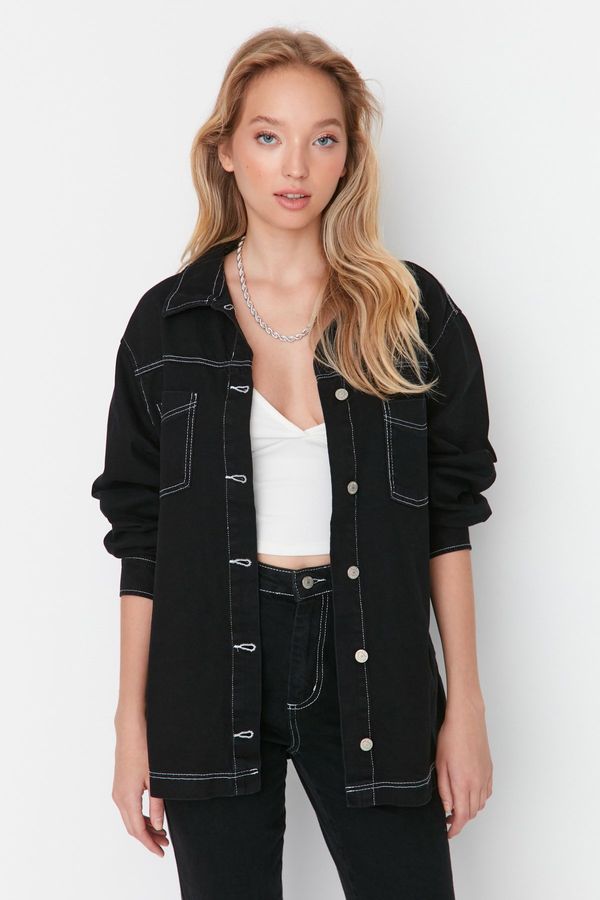 Trendyol Trendyol Denim Shirt Jacket with Contrast Stitching in Black