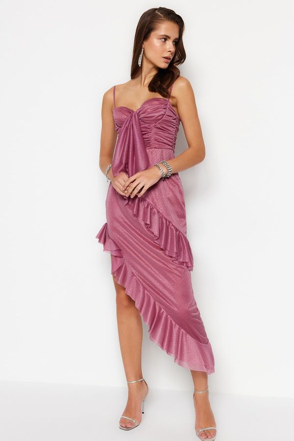 Trendyol Trendyol Dried Rose Lined Evening Dress with Ruffles and Tulle Evening Dress