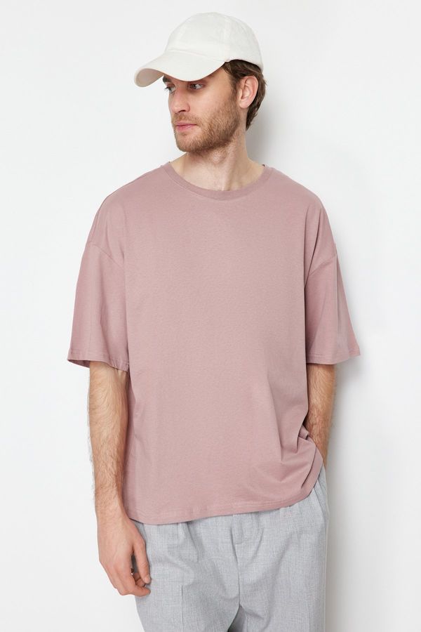 Trendyol Trendyol Dried Rose Oversize/Wide Cut Basic 100% Cotton T-Shirt