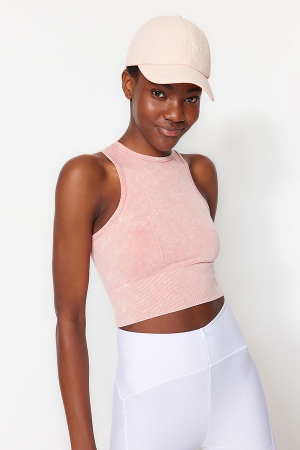 Trendyol Trendyol Dried Rose Seamless/Seamless Crop Acid Washed Halter Neck Knitted Sports Top/Blouse