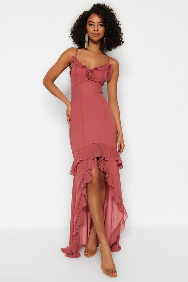 Trendyol Trendyol Dried Rose Weave Chiffon Flared Evening Dress