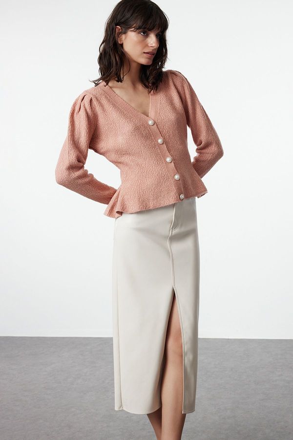 Trendyol Trendyol Dusty Rose Flounced Hem Knitwear Cardigan