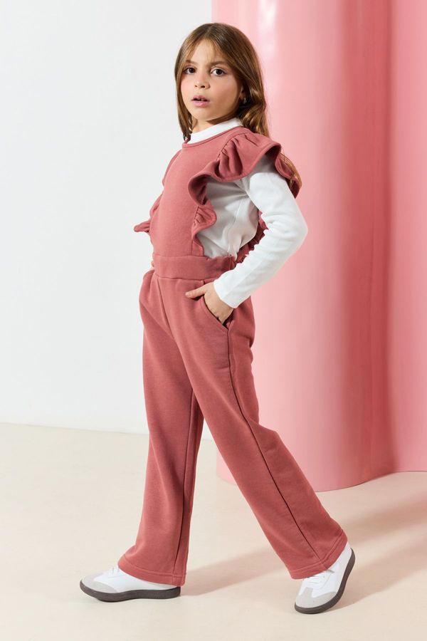 Trendyol Trendyol Dusty Rose Girl 2-Piece Ruffle Sleeve Jumpsuit