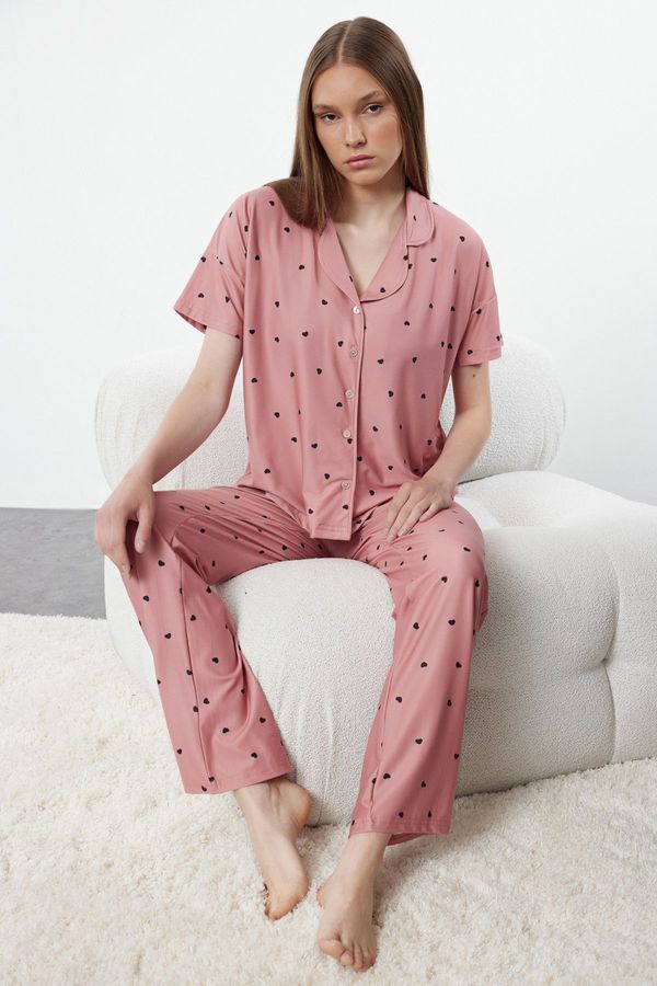 Trendyol Trendyol Dusty Rose Heart Knitted Pajamas Set