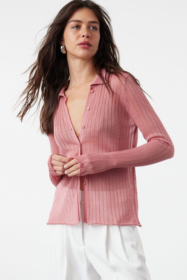 Trendyol Trendyol Dusty Rose Premium Quality Transparent Look Knitwear Cardigan