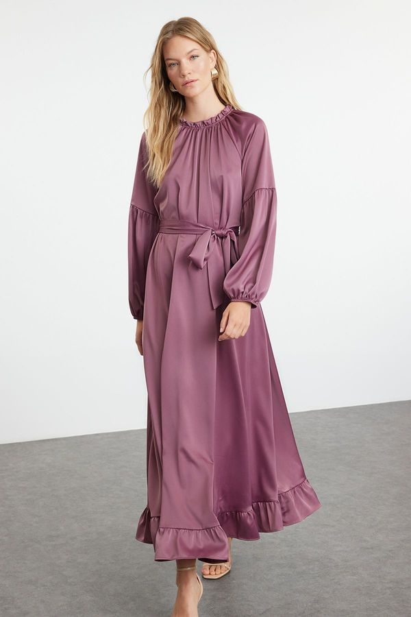 Trendyol Trendyol Dusty Rose Satin Sash Detailed Woven Dress