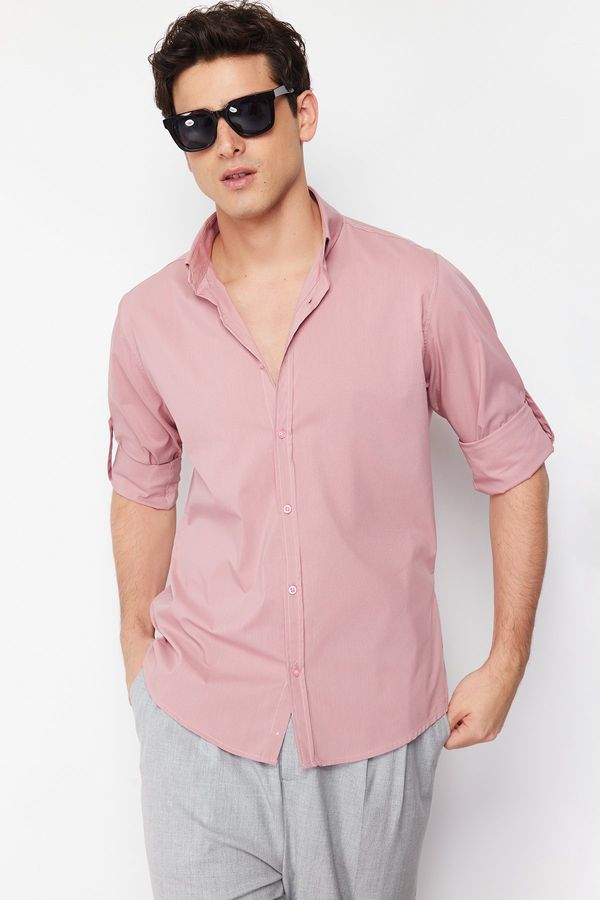 Trendyol Trendyol Dusty Rose Slim Fit Shirt with Epaulets on Sleeves