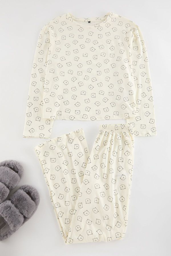 Trendyol Trendyol Ecru Animal Jersey Knitted Pajama Set