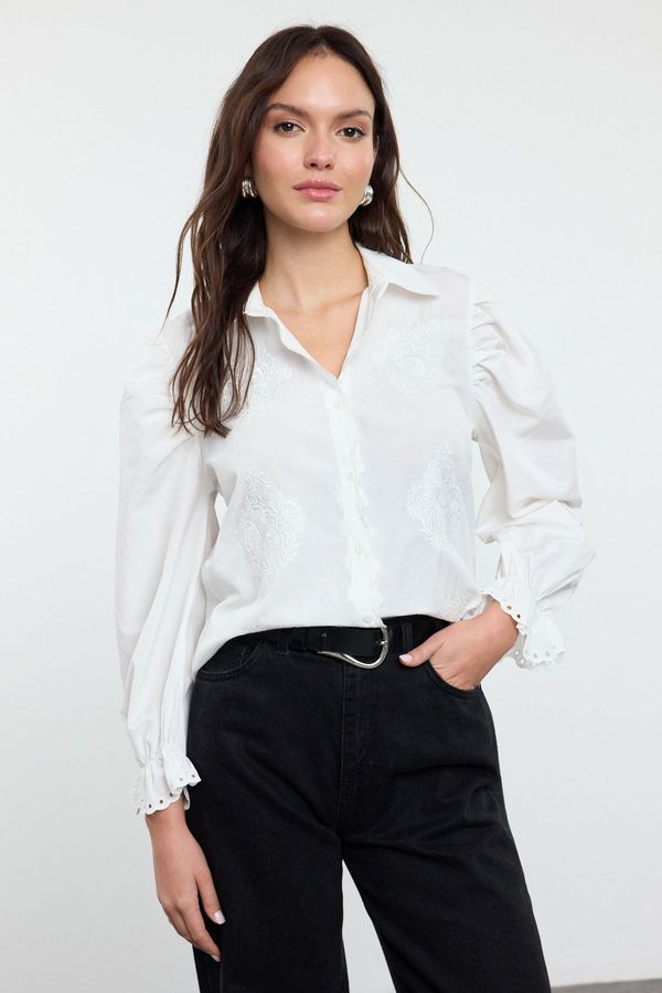 Trendyol Trendyol Ecru Balloon Sleeve Embroidered Woven Shirt