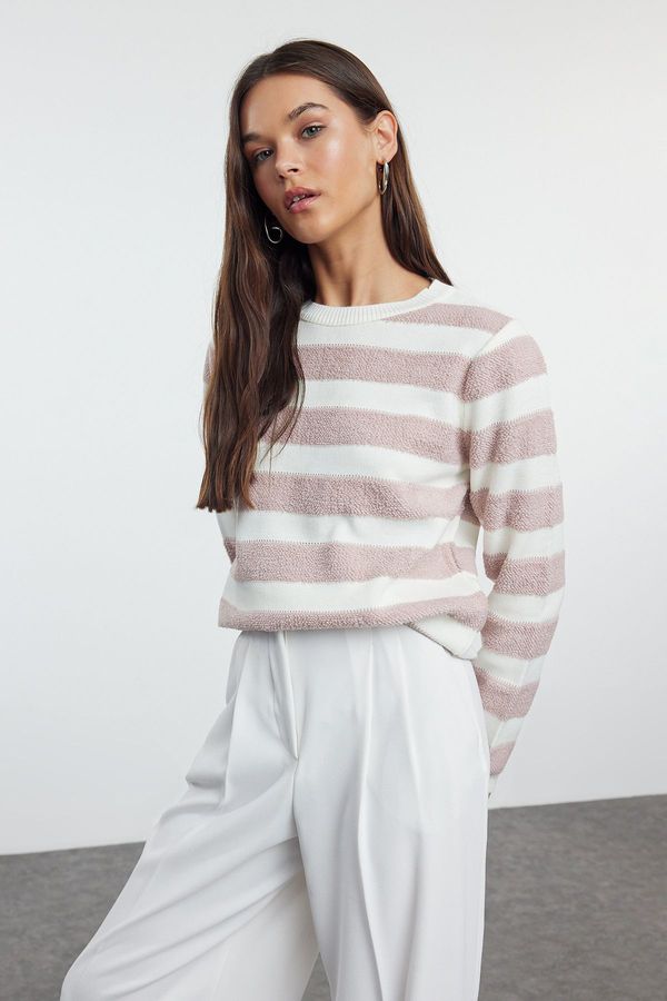 Trendyol Trendyol Ecru Basic Striped Knitwear Sweater