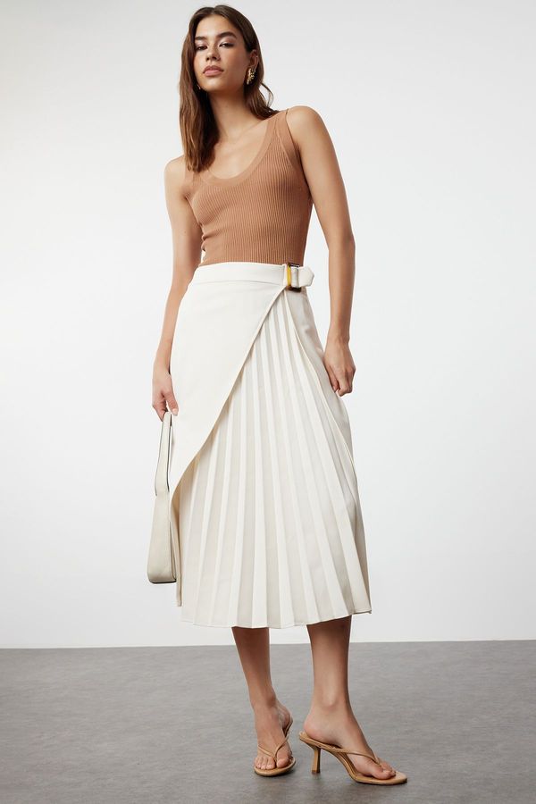 Trendyol Trendyol Ecru Belted Pleated Woven Skirt