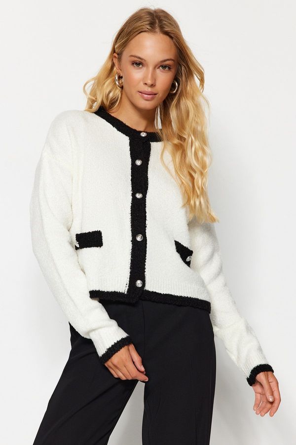 Trendyol Trendyol Ecru Boucle Threads Knitwear Cardigan