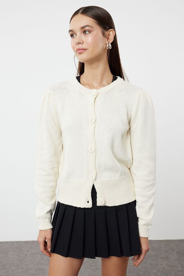 Trendyol Trendyol Ecru Cotton Crew Neck Knitwear Cardigan