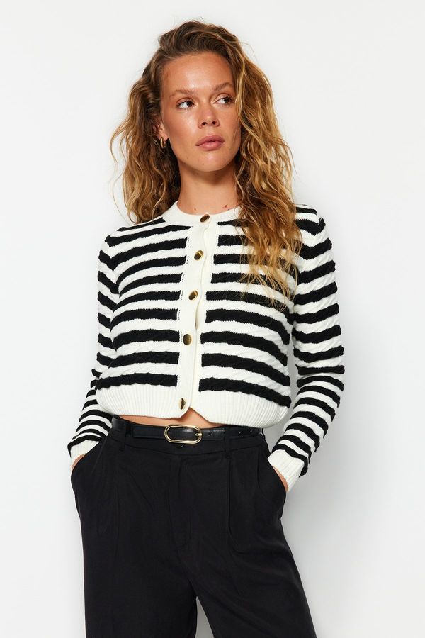 Trendyol Trendyol Ecru Crop Striped Knitwear Cardigan