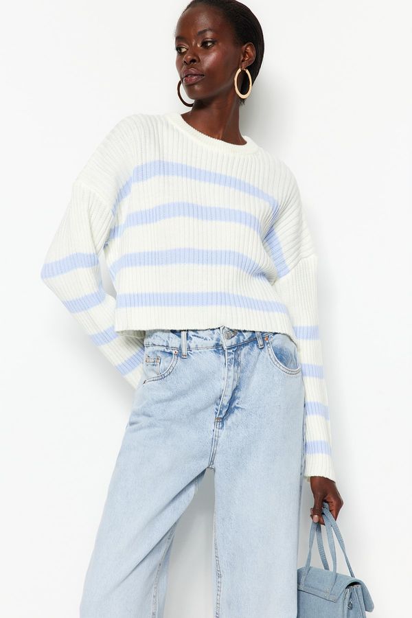 Trendyol Trendyol Ecru Crop Striped Knitwear Sweater