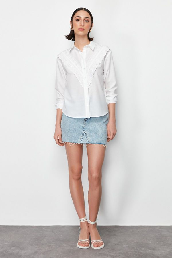 Trendyol Trendyol Ecru Embroidery and Lace Detail Woven Shirt