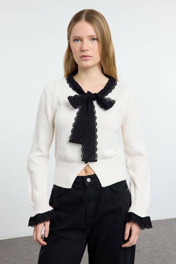 Trendyol Trendyol Ecru Garni Detailed Color Block Knitwear Cardigan