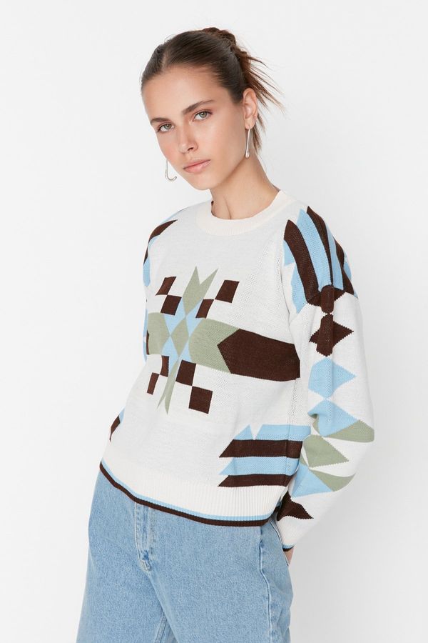 Trendyol Trendyol Ecru Geometric Jacquard Knitwear Sweater