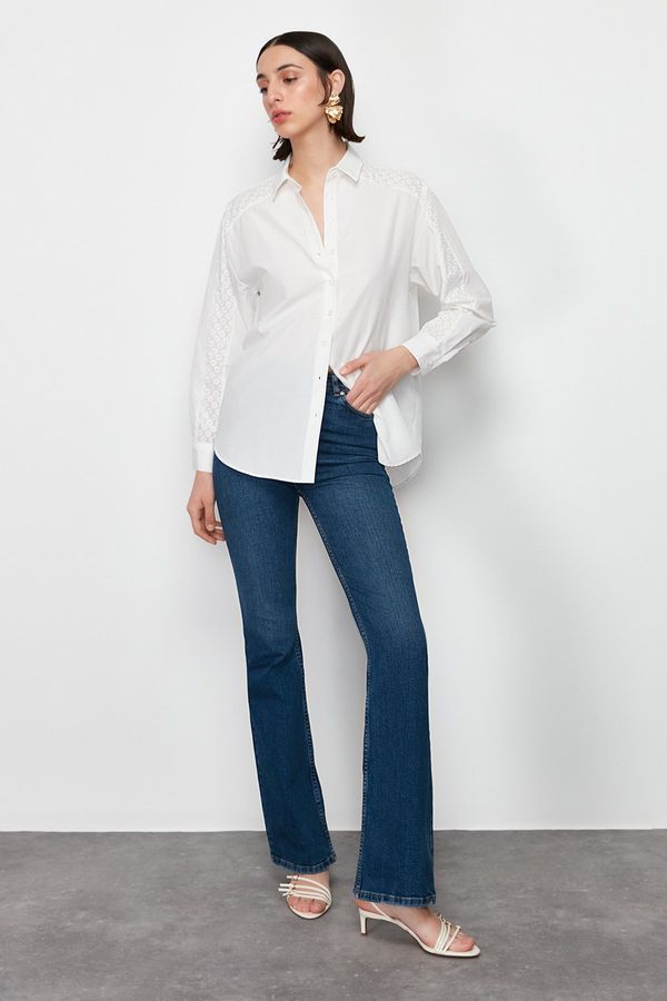 Trendyol Trendyol Ecru Lace Detail Oversize/Wide Fit Shirt