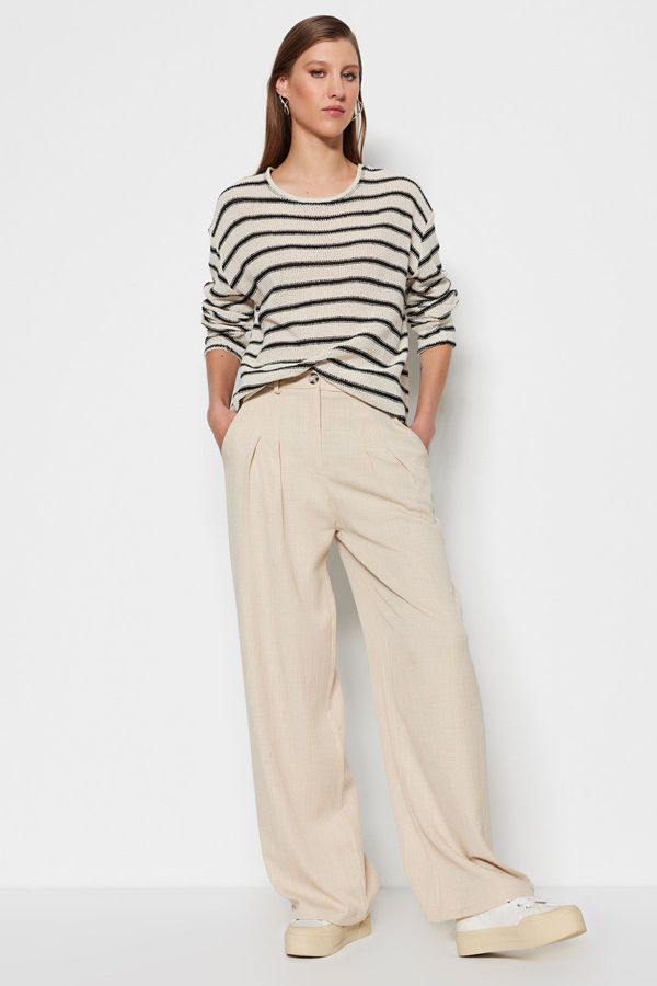 Trendyol Trendyol Ecru Linen Look Wide Leg Woven Trousers