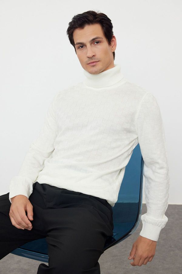 Trendyol Trendyol Ecru Men's Turtleneck Textured Knitwear Sweater