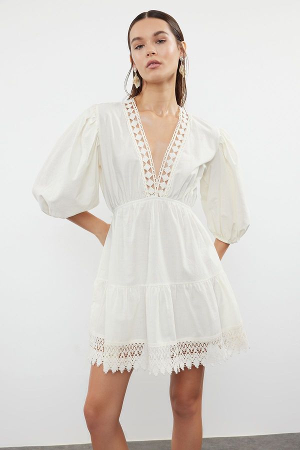 Trendyol Trendyol Ecru Mini Woven Lace Detailed 100% Cotton Beach Dress