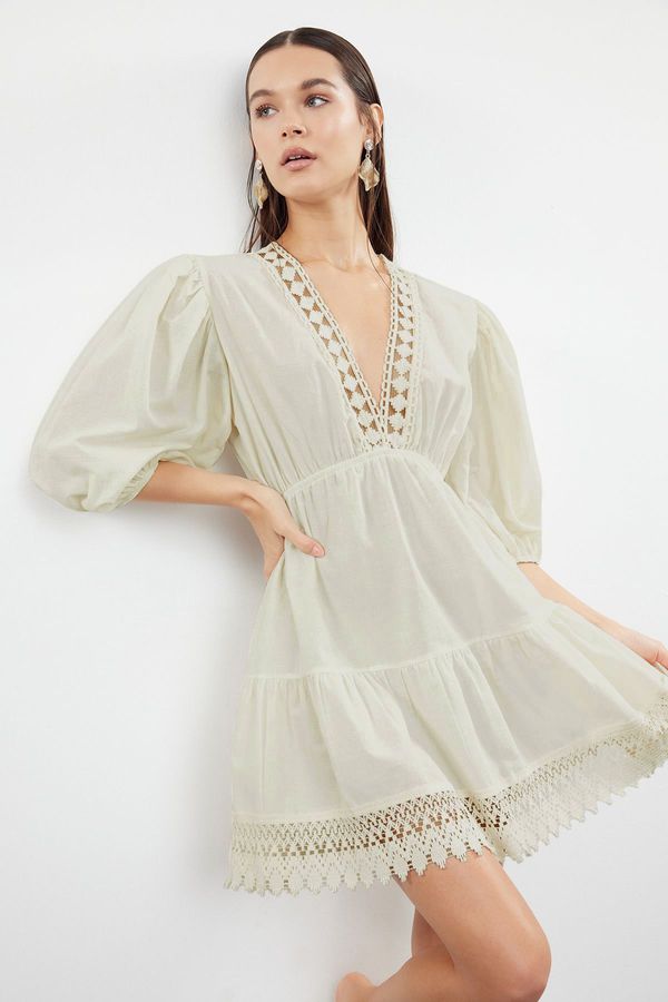 Trendyol Trendyol Ecru Mini Woven Lace Detailed 100% Cotton Beach Dress