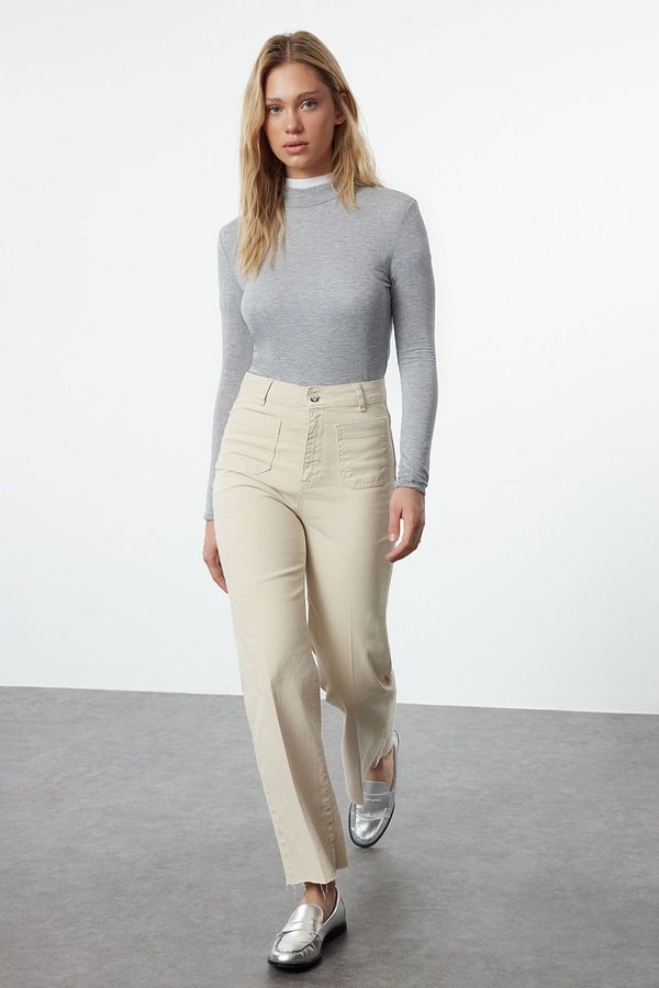 Trendyol Trendyol Ecru More Sustainable Pocket Detail Iron-On High Waist Wide Leg Trousers