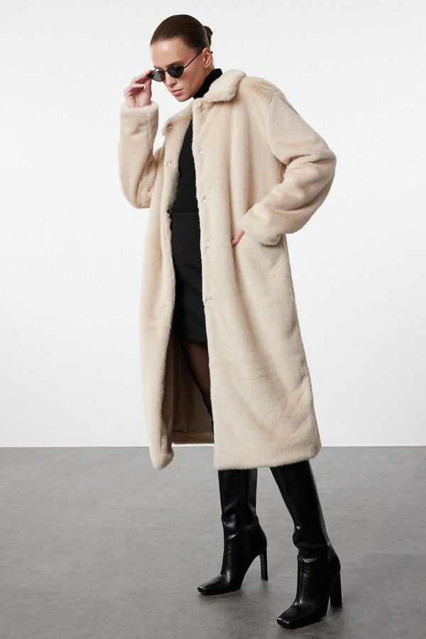 Trendyol Trendyol Ecru Oversize Long Fur Coat