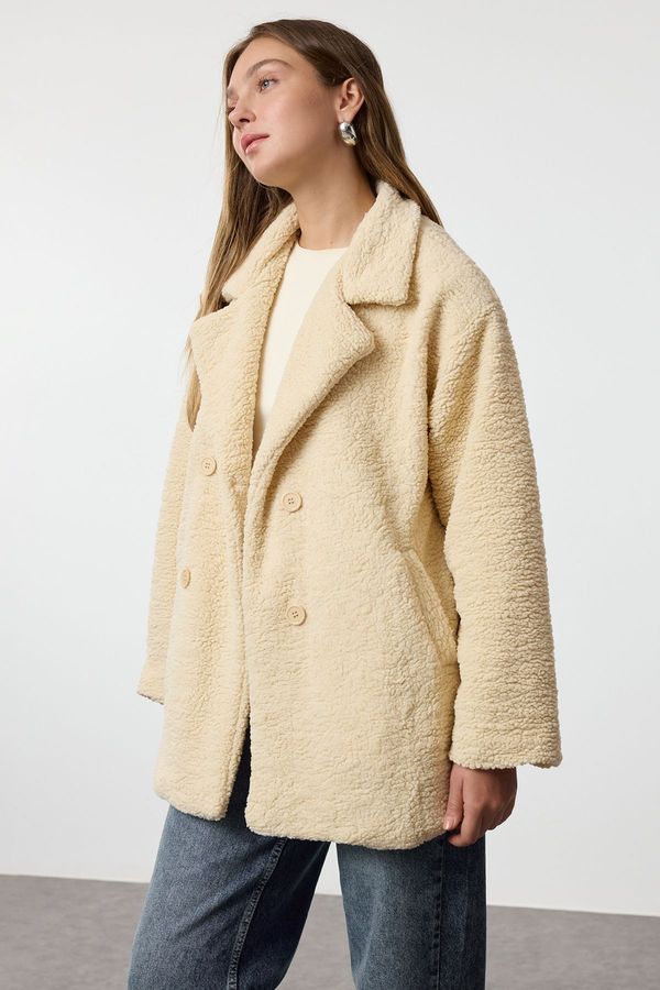 Trendyol Trendyol Ecru Oversize Plush Midi Coat