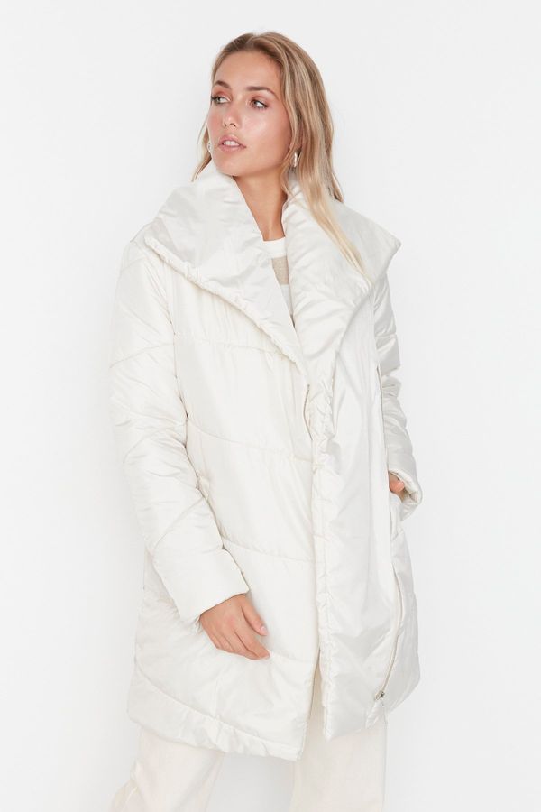 Trendyol Trendyol Ecru Oversized Shawl Collar Puffy Coat