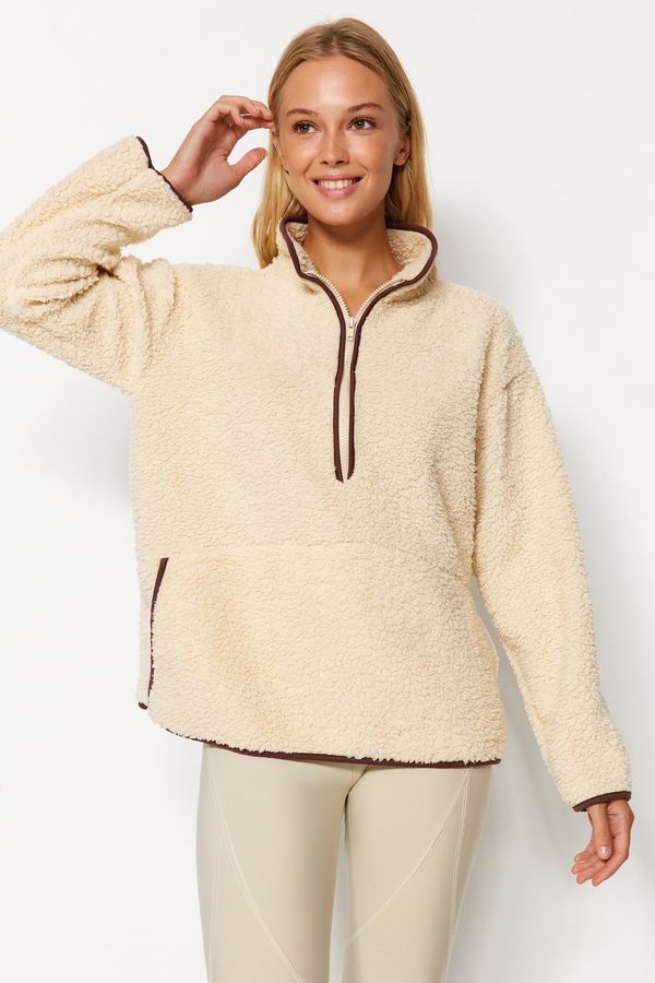 Trendyol Trendyol Ecru Plush Knitted Sports Sweatshirt