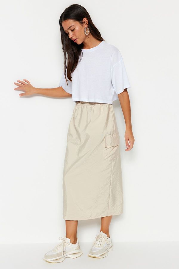 Trendyol Trendyol Ecru Pocket Parachute Fabric Slit Woven Skirt