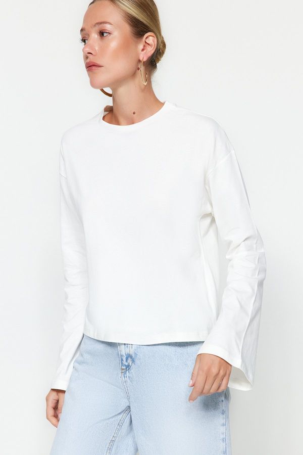 Trendyol Trendyol Ecru Premium Spanish Sleeve Crew Neck Regular/Regular Fit Knitted T-Shirt
