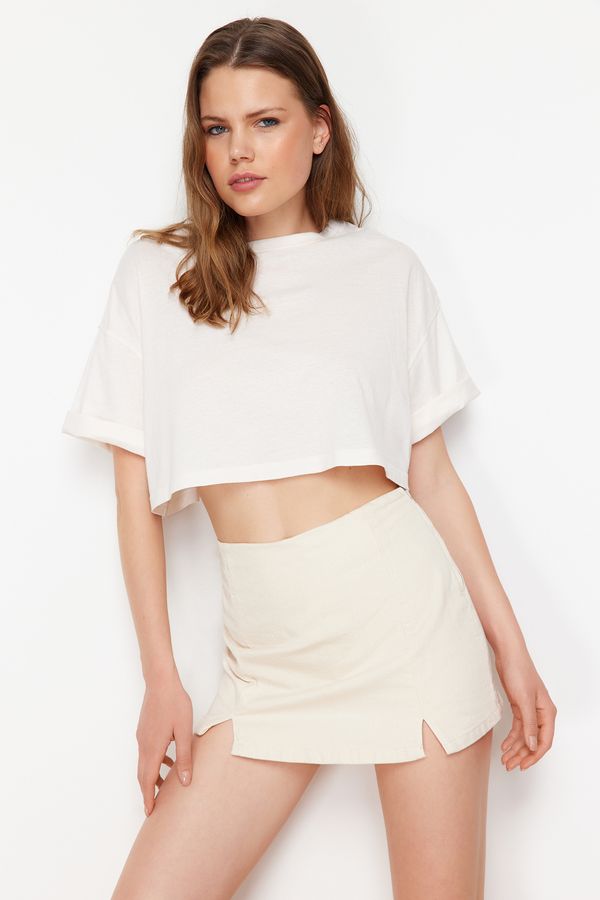 Trendyol Trendyol Ecru Slit Detail High Waist Short Skirt