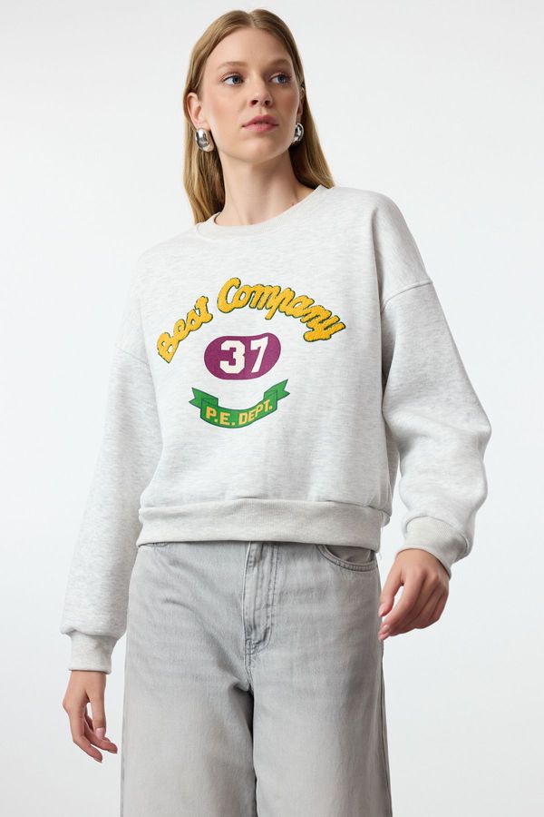 Trendyol Trendyol Ecru Slogan Printed Regular/Normal Pattern Knitted Sweatshirt