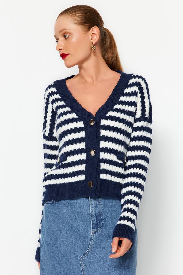 Trendyol Trendyol Ecru Soft Textured Striped Knitwear Cardigan