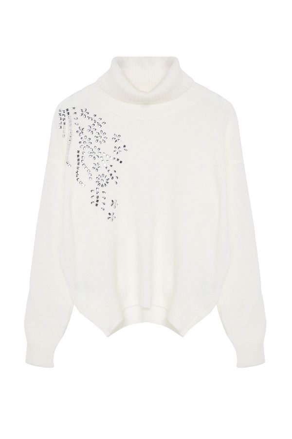 Trendyol Trendyol Ecru Stone Detailed Turtleneck Knitwear Sweater