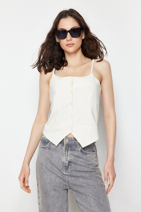 Trendyol Trendyol Ecru Strappy Buttoned Elastic Knitted Blouse