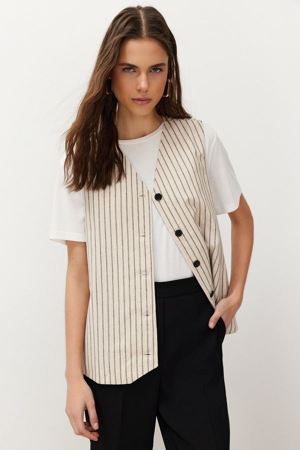 Trendyol Trendyol Ecru Striped Linen Look Woven Vest