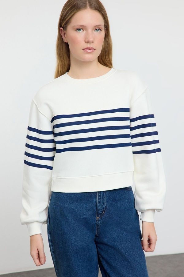 Trendyol Trendyol Ecru Striped Regular/Normal Pattern Knitted Sweatshirt