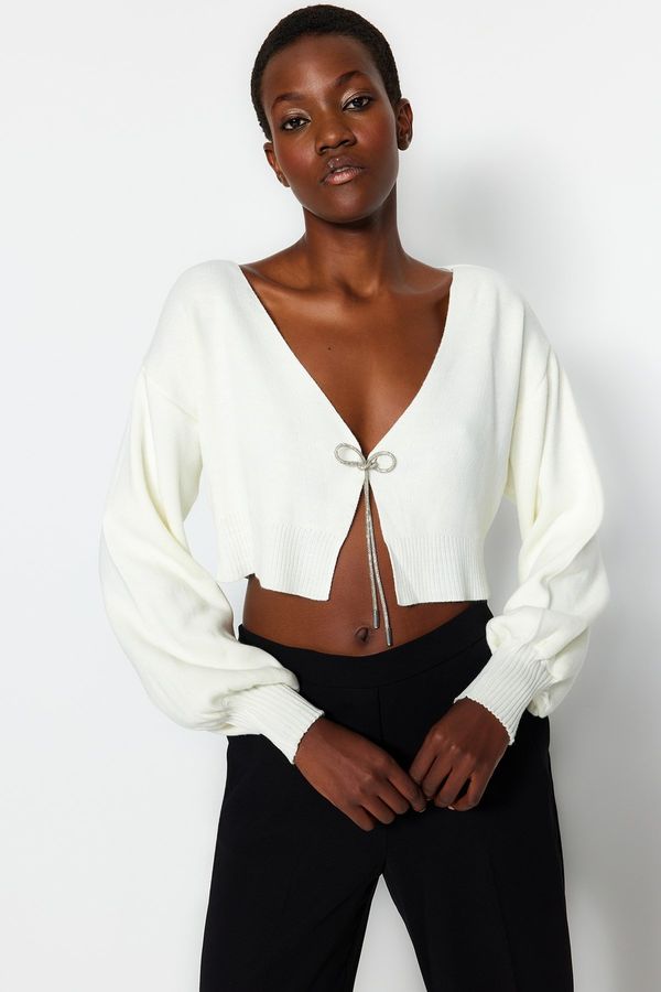 Trendyol Trendyol Ecru Super Crop Basic Knitwear Cardigan