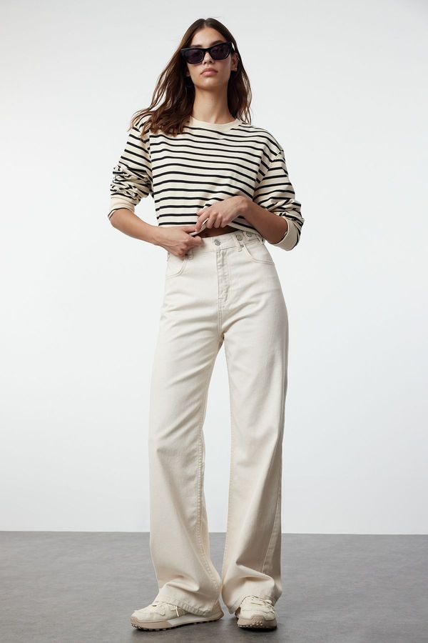 Trendyol Trendyol Ecru Waist Detail High Waist Wide Leg Trousers