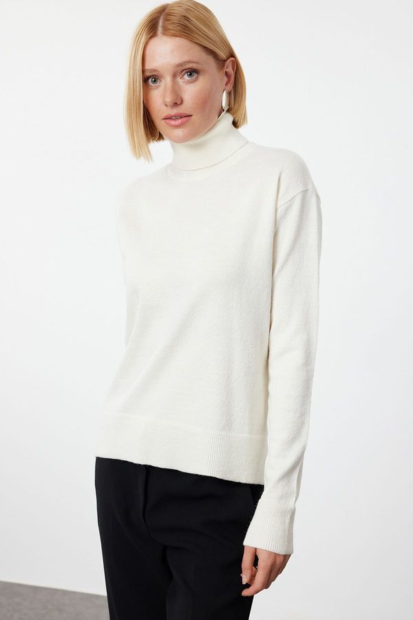 Trendyol Trendyol Ecru Wool Wide Pattern Turtleneck Knitwear Sweater