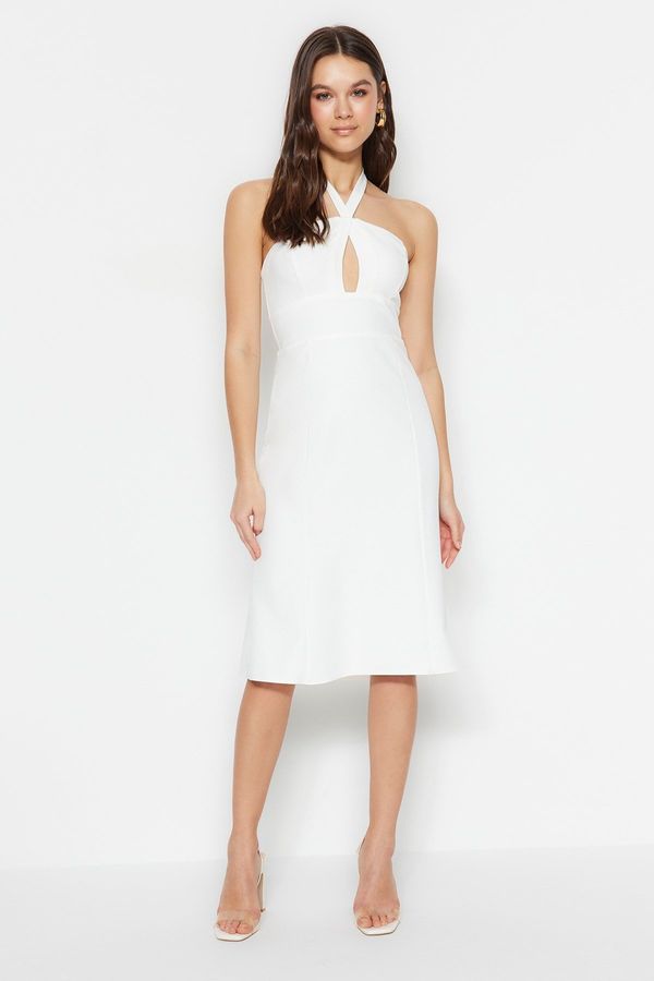 Trendyol Trendyol Ecru Woven Collar Detailed Midi Woven Dress