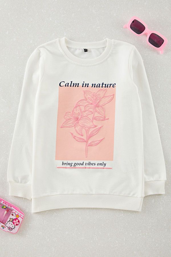 Trendyol Trendyol Ecru*001 Girl Printed Knitted Sweatshirt