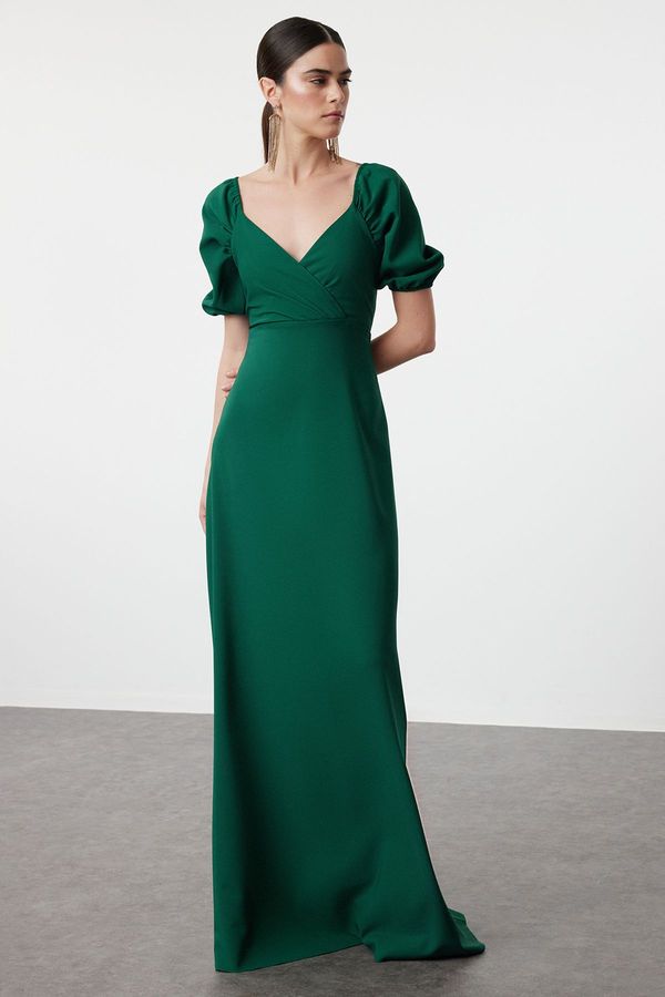 Trendyol Trendyol Emerald Green A-Line Woven Long Evening Dress & Graduation Dress