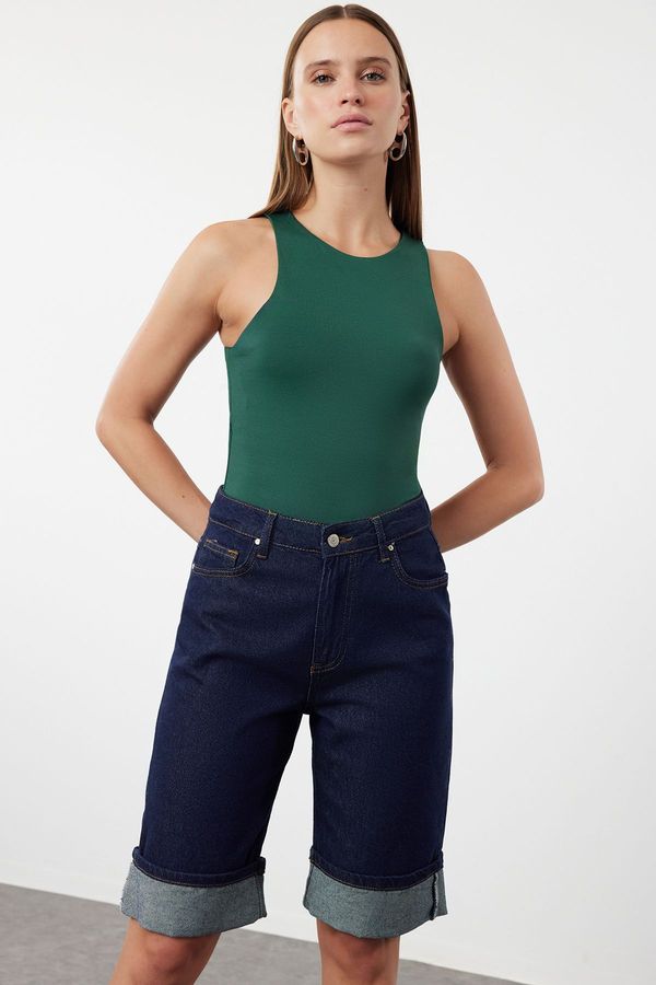 Trendyol Trendyol Emerald Green Barter Neck Fitted Stretchy Snap Fastener Knitted Bodysuit