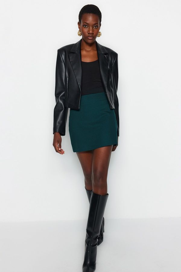 Trendyol Trendyol Emerald Green Basic High Waist A-Line Mini Length Woven Skirt